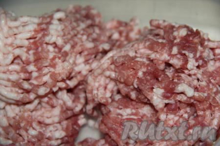Кусочки мяса (я использовала свинину) пропустить через мясорубку. 