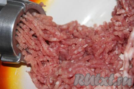 Вначале займёмся фаршем, для этого нужно кусочки мяса (я взяла свинину) пропустить через мясорубку. Можно использовать покупной фарш.