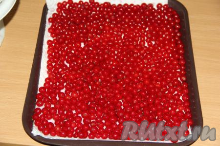 Вот так выглядит мой поднос с ягодами. Полотенце впитает все капли воды. Ягоды выкладываем в один ряд!