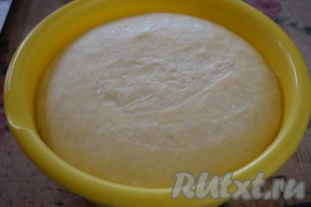 По прошествии времени тесто хорошо поднялось и увеличилось в размерах. Перекладываем его на силиконовый коврик (или на стол).