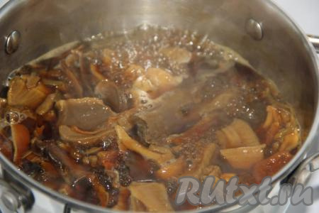 Для приготовления салата нужно заранее отварить свиное сердце, для этого нужно его хорошо промыть, выложить в кастрюлю, полностью залить водой и варить часа 2 с начала закипания воды на небольшом огне. Отваренное сердце остудить в бульоне. Теперь нужно заняться грибами. Если вы готовите салат с лесными грибами, их нужно перебрать, почистить, промыть водой, а затем крупные грибочки разрезать на несколько частей. Если готовите с шампиньонами, то их нужно промыть, а затем нарезать на пластины. Если готовите с сушёными грибами, то их нужно промыть под проточной водой. Свежие лесные грибы (или сушёные грибочки) полностью залить водой и отварить в течение 30 минут с момента закипания. Шампиньоны предварительно отваривать не нужно.