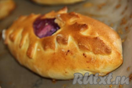 Выпекать пирожки с творожно-яблочной начинкой в разогретой духовке минут 25 (до золотистого цвета) при температуре 200 градусов. 