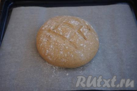 Теперь нужно поставить наше творение на расстойку. Если у вашей духовки есть возможность задать температуру 30 градусов, то воспользуйтесь этой функцией - поставьте хлеб в печь на 30 минут. Если же нет, то просто отправьте противень в тепло, но времени понадобится больше - минут 45-50.