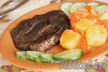 Стейк из свинины в кофе готов.