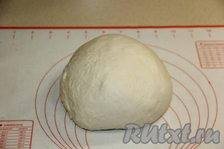 Выложить тесто на силиконовый коврик (или на припылённую мукой поверхность) и обмять.