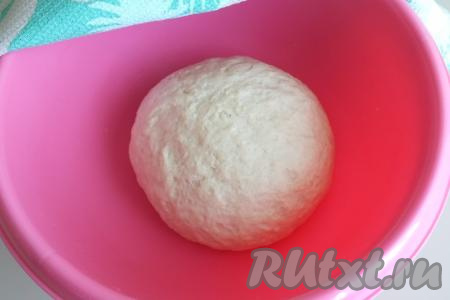 Тесто должно получиться мягким, податливым, не липнущим к рукам, выложите его в миску, накройте полотенцем и уберите в тёплое, без сквозняков, место на 1,5 часа.