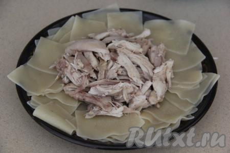 Затем в середину положить куриное мясо.