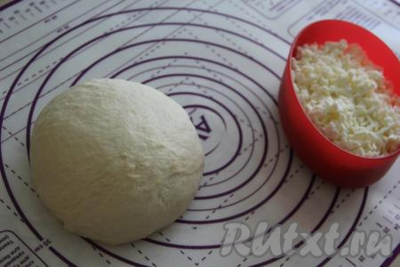 По прошествии времени тесто поднимется, обмять его руками и выложить на силиконовый коврик (или на припылённый мукой стол).