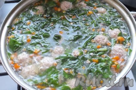 Прикройте кастрюлю крышкой и дайте настояться супу минут 15.