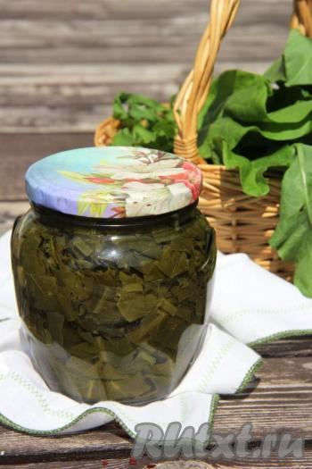 Вот так достаточно просто, без стерилизации, можно сделать заготовку щавеля на зиму. В холодное время года такой щавель можно использовать для приготовления зелёных щей.&nbsp;