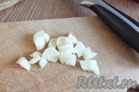 Чеснок очистите и нарежьте на небольшие кусочки.