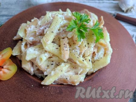 Блюдо украсить зеленью и подать к столу. Макароны, приготовленные в молоке с добавлением плавленного сыра, имеют очень приятный сливочный вкус и нежную кремовую структуру.