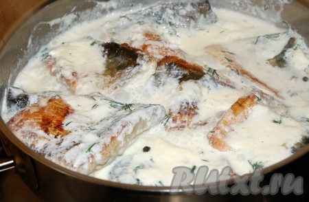 Проварить скумбрию в сливках около 5 минут и наша наивкуснейшая скумбрия готова.