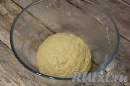 Тесто получится мягким, пластичным, нежным. Затем выложить тесто в миску, смазанную маслом, и, примерно, на 1 час поставить в тёплое место.