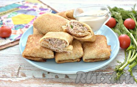 Блины на молоке, фаршированные мясом