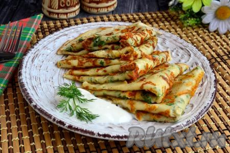 Блины с сыром и укропом на молоке