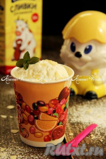 Можно полить при подаче домашний "Пломбир" любым сиропом или присыпать дроблёными орешками, лепестками миндаля.