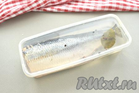 Полностью заливаем сельдь в контейнере маринадом.