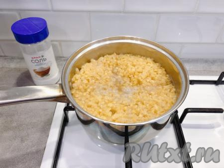 Чечевицу промываем под проточной водой, перекладываем в кастрюлю, заливаем 1 литром холодной воды и ставим на огонь. После того как вода закипит, добавляем соль по вкусу и на маленьком огне отвариваем чечевицу в течение 10-15 минут (до готовности чечевицы, она должна стать достаточно мягкой, но при этом переваренной она быть не должна). Затем откидываем на дуршлаг и отставляем в сторону.