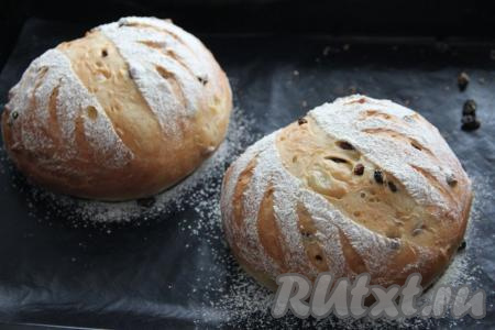 Сладкий хлеб с изюмом выпекать в разогретой духовке минут 35 (до красивого золотистого цвета) при температуре 180 градусов. Готовую выпечку накрыть полотенцем и дать отдохнуть минут 15.