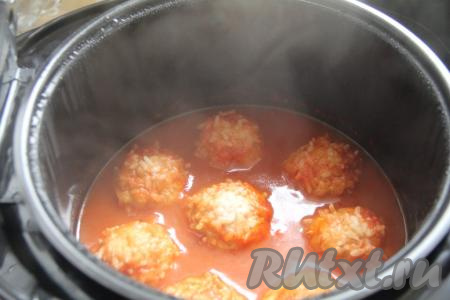 Установить чашу в мультиварку и, закрыв крышку, выставить режим "Тушение" на 1 час. Готовить до звукового сигнала. 