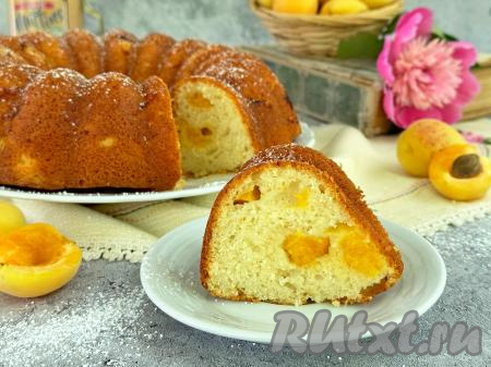 Нарезать мелкопористый, аппетитный кекс с абрикосами на кусочки и подать к столу. Эта выпечка, замешанная на кефире, получается мягкой, в меру влажной, она неизменно становится приятным дополнением и к чаю, и к кофе!