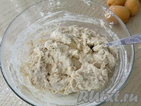 Перемешать тесто столовой ложкой, затем влить растительное масло, перемешать.&nbsp;