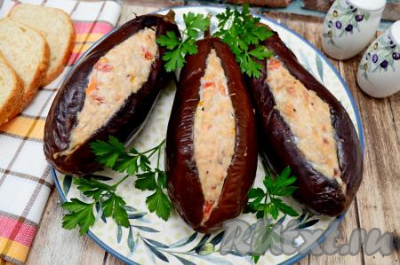 Битые баклажаны с фаршем в духовке