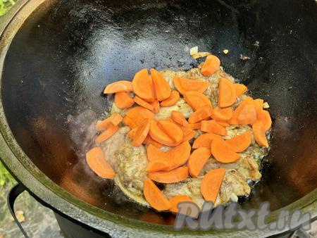 Выложить слой моркови. Перемешивать не нужно.