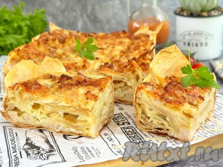 Пирог из рваного лаваша с фаршем в духовке