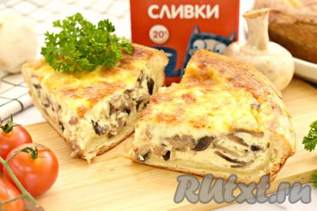 Киш из слоёного теста с грибами и сыром