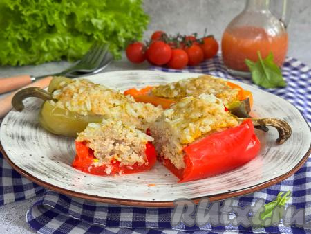 Нежные, вкусные, аппетитные фаршированные перцы, приготовленные на пару, разложить из чаши мультиварки по тарелкам и в горячем виде подать к столу.