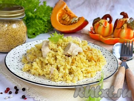 Нежные кусочки мяса курицы с рассыпчатым пшеном разложить из чаши мультиварки по тарелкам и подать в горячем виде к столу. Просто, сытно и вкусно, попробуйте!