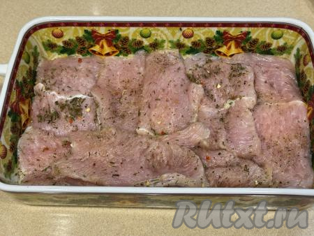 Жаропрочную форму немного смазать растительным маслом, выложить кусочки индейки в&nbsp; один слой.&nbsp;