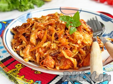 Капуста, тушёная с курицей в аэрогриле