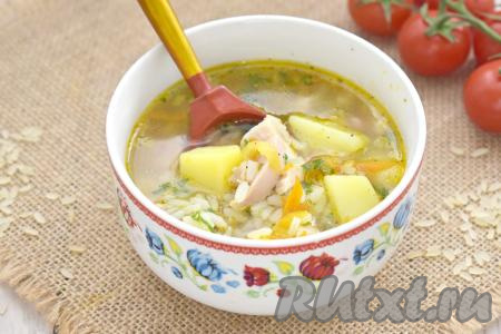 Суп с копчёной курицей и рисом