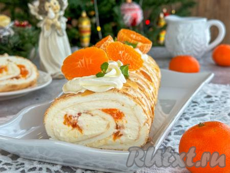 Меренговый рулет с мандаринами