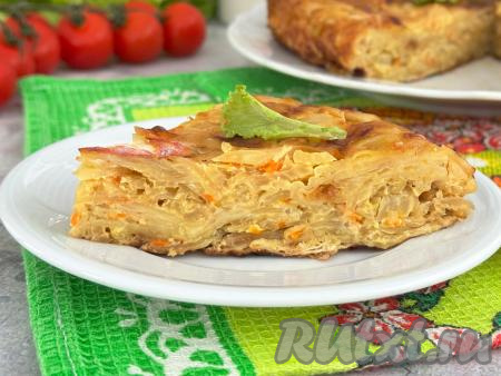 Пирог из лаваша с капустой на сковороде