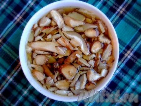 Горсть сушеных  грибов заливаем кипятком и настаиваем в течение 10 минут. Затем также измельчаем при необходимости.