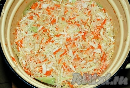 Теперь содержимое таза переложить в бак. И плотно утрамбовать, как можно плотнее.