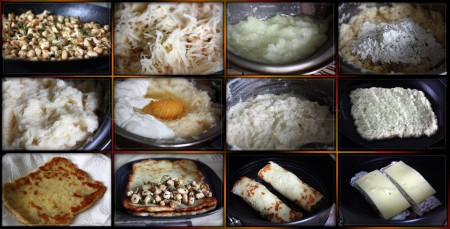 Отправляем картофельные драники с начинкой в духовку при температуре 180 градусов минут на 20. В идеале на гриль, но у кого нет данной функции, просто в духовку.