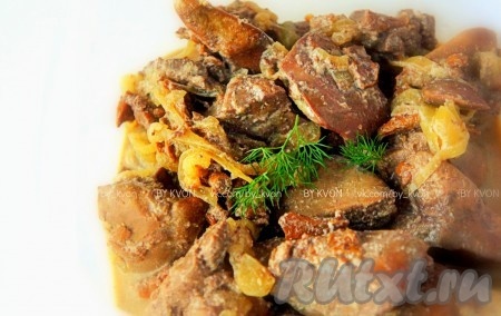 Печень индейки с грибами под апельсиновым соусом