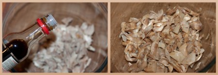 Отварите куриное филе и мелко нарежьте. Сбрызнете соевым соусом и отставьте в сторону пропитаться.