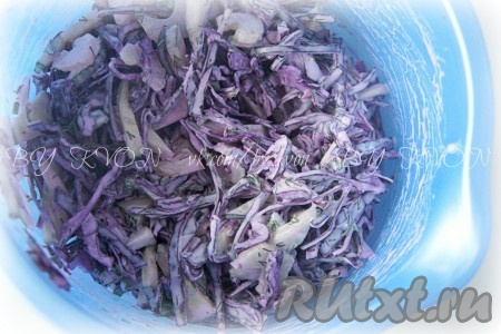 Салат из краснокочанной капусты накрыть пищевой пленкой и убрать в холодильник на 1 час