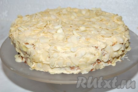 По всей поверхности торта разбросать миндальные лепестки.