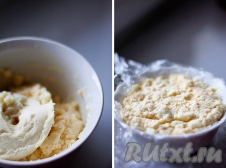 Добавьте к сыру смесь мороженого с желатином, перемешайте. Полученную массу уложите в пасочницы (у меня пиала) и поместите в холодильник до полного застывания на 2 часа, а лучше на ночь.
