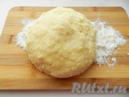 Выложить тесто на присыпанную муку поверхность.