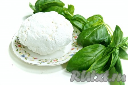 Подготовила необходимые ингредиенты для приготовления творога с базиликом и чесноком.
