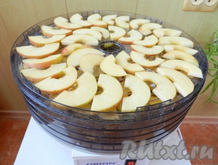 Установить секции с яблоками в электросушилку.