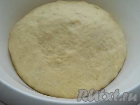 Накрыть миску с тестом полотенцем и оставить для подхода в тёплом месте на 1 час.&nbsp;Тесто должно увеличиться в объёме в 2-3 раза.